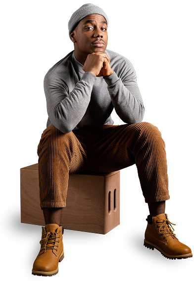 man sitting on a box